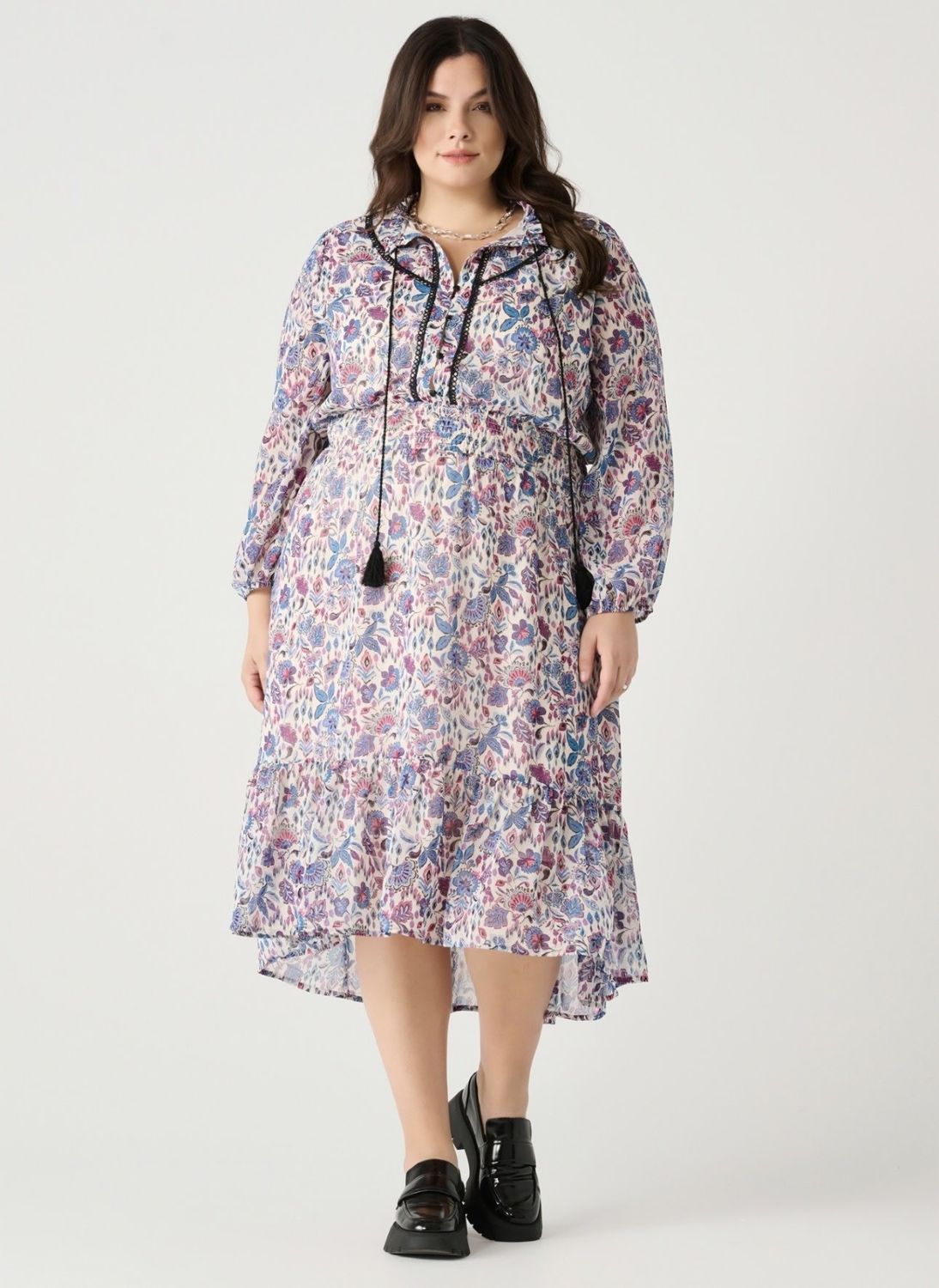 Contrast Trim Printed Dress