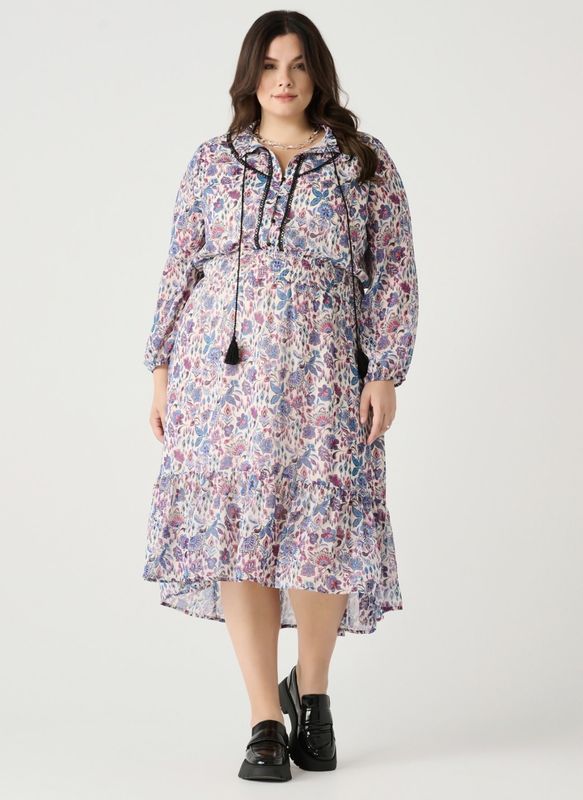 Contrast Trim Printed Dress