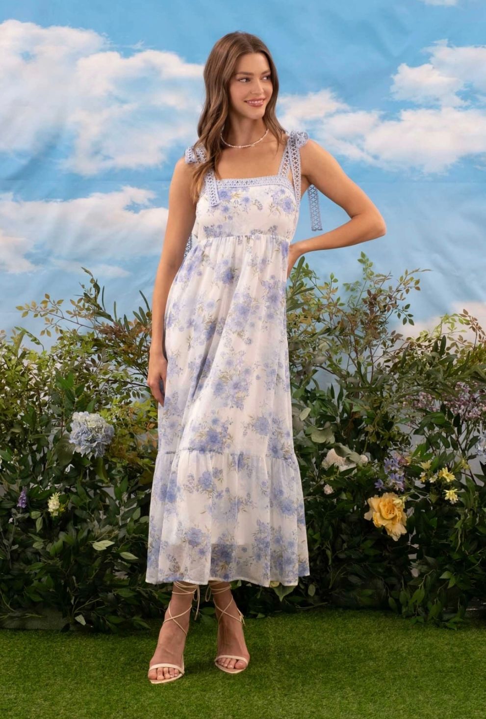 Floral Crochet Lace Strap Maxi Dress
