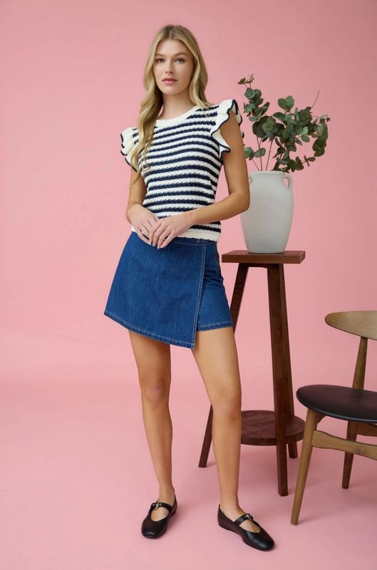 High Waist Wrap Denim Mini Skort