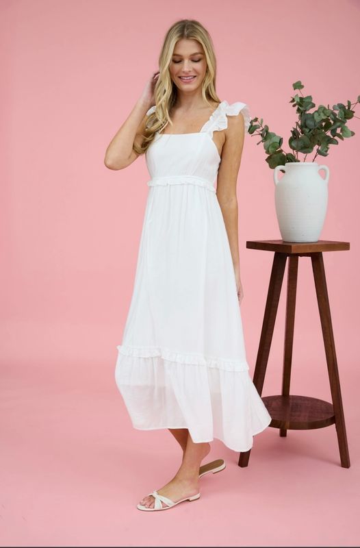 Ruffle Detail Empire Waist Sleeveless Midi Dress