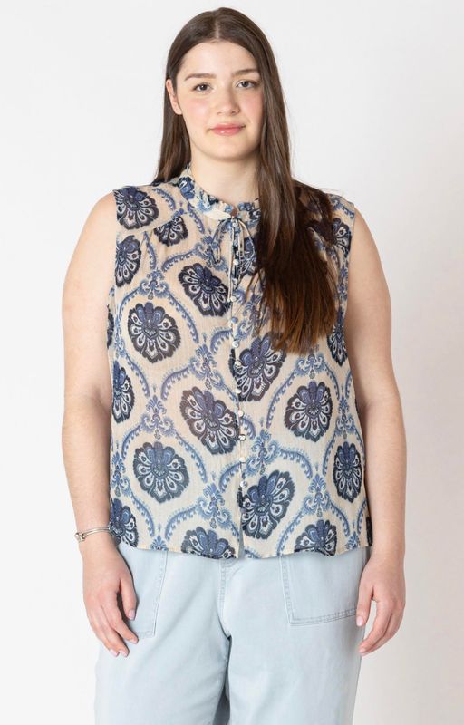 Sleeveless Smocked Shoulder Blouse