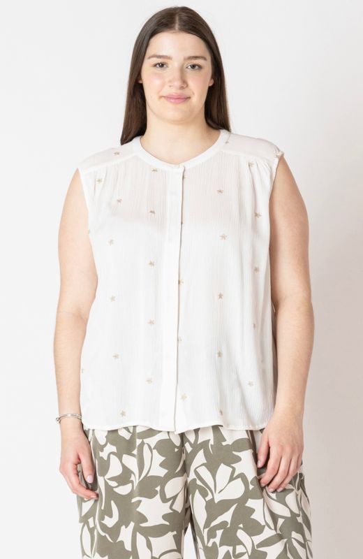 SL Button Front Embroidered Blouse