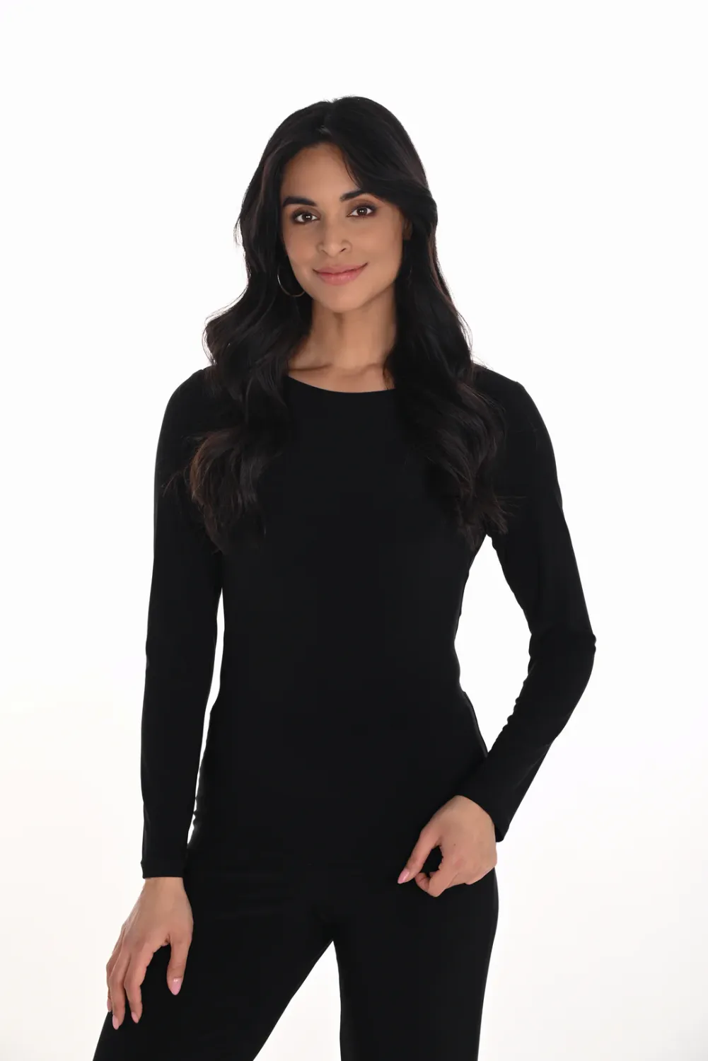 L/S Crew Neck Top with Detailed Back