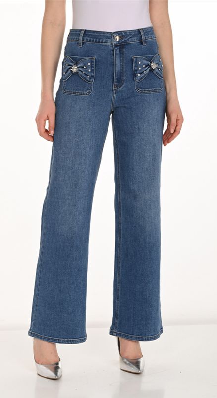Denim Pants with Bow Pockets