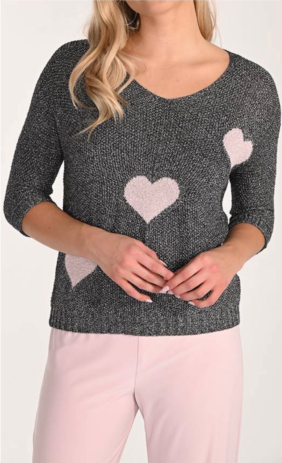 3/4 Sleeve Heart Sweater
