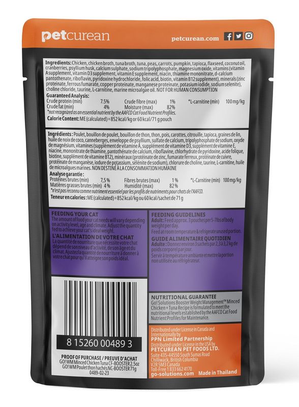 Go Booster Weight Management Minced Chicken And Tuna With Gravy Cat 1x2.5oz