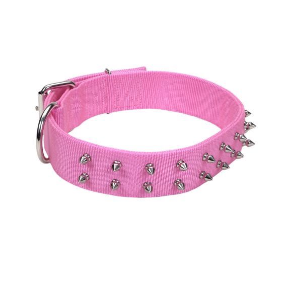 Macho Dog Double Ply Nylon Spikedcollar With Rollerbuckle Pink Dog 1pc 1 3/4x28in