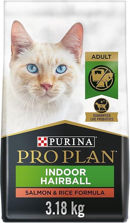 Purina Pro Plan Dry Cat Food, Specialized Indoor Hairball Salmon &amp; Rice - 3.18 kg Bag (1 Pack)