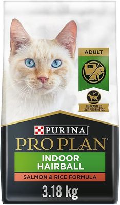 Purina Pro Plan Dry Cat Food, Specialized Indoor Hairball Salmon &amp; Rice - 3.18 kg Bag (1 Pack)