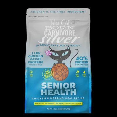 Tiki Cat® Born Carnivore™ Silver Senior Hlth: Chicken &amp; Herring Ml Recipe Dry Cat Food 2.8lb