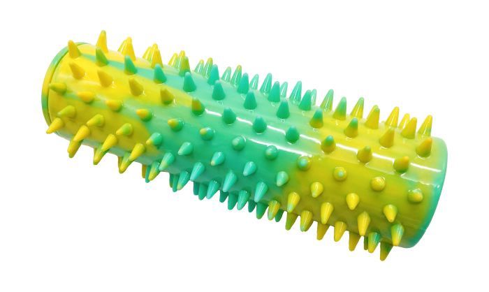 Bud&#39;Z Rubber Toy For Dogs - Yellow And Green Spike Cylinder Dog 7in 1pc