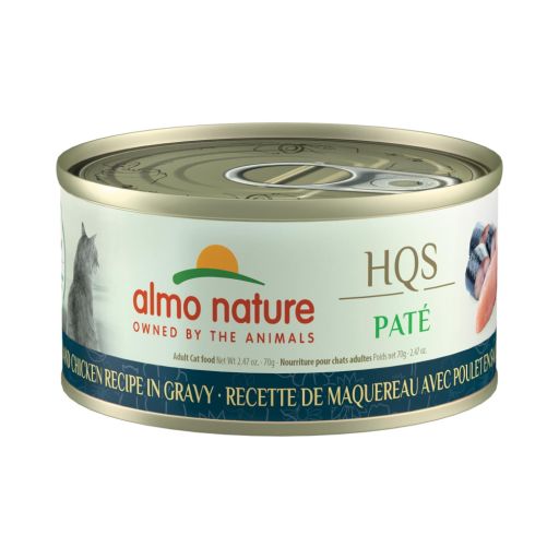 Almo Nature: HQS Pate  Cat 24 Pack: Mackerel &amp; Chicken Recipe In Gravy - 2.47oz Cans  Supplemental Adult Cat Wet Food  Limited Ingredient  Grain Free