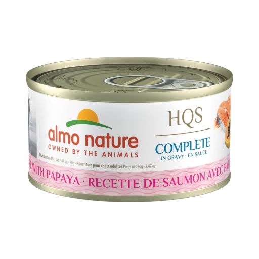 Almo Nature: HQS Complete Cat Salmon Recipe With Papaya in Gravy - 2.47oz Cans  Adult Cat Canned Wet Food  Grain Free  Daily Meal