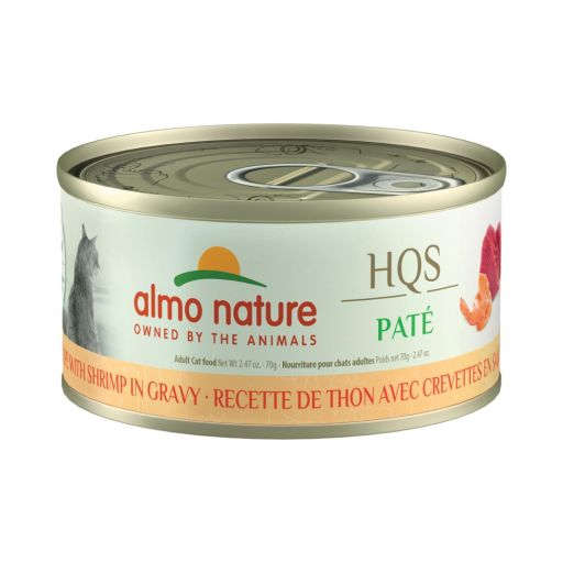 Almo Nature: HQS Pate  Cat: Tuna Recipe With Shrimp In Gravy - 2.47oz Cans  Supplemental Adult Cat Wet Food  Limited Ingredient  Grain Free