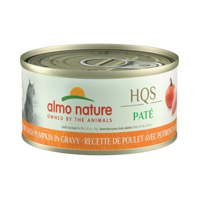 Almo Nature: HQS Pate  Cat Chicken Recipe With Pumpkin In Gravy -2.47oz Cans  Supplemental Adult Cat Wet Food  Limited Ingredient  Grain Free