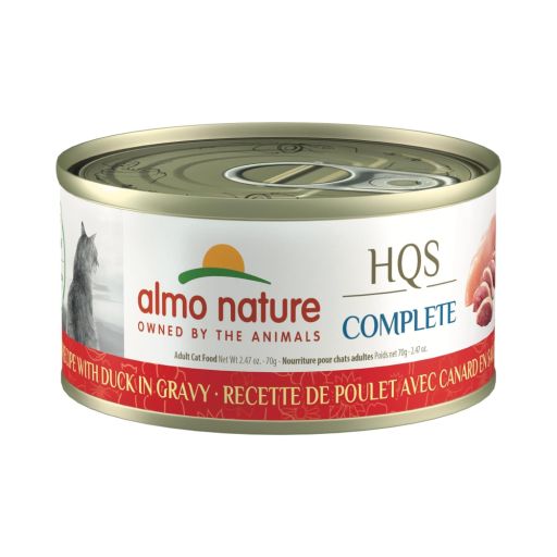 Almo Nature: HQS Complete Cat  Chicken Recipe With Duck In Gravy - 2.47oz Cans  Adult Cat Canned Wet Food  Grain Free  Daily Meal