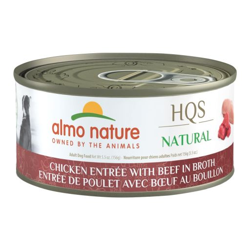 Almo Nature: HQS Natural Dog 12 Pack: Chicken Entree With Beef In Broth - 5.5 oz Cans  Supplemental Dog Canned Wet Food  Limited Ingredient