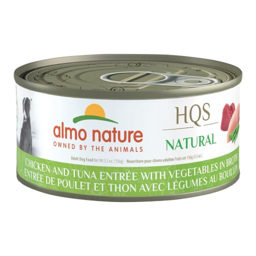 Almo Nature: HQS Natural Dog 12 Pack: Chicken &amp; Tuna Entree With Vegetables In Broth -5.5oz Cans  Supplemental Dog Canned Wet Food  Limited Ingredient