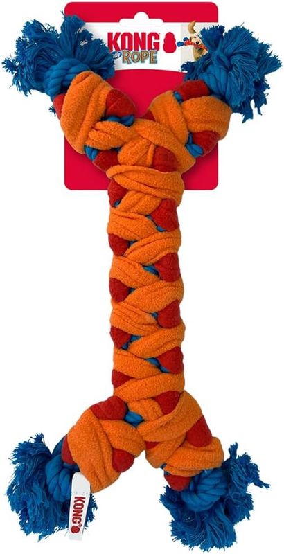 KONG Rope Rally Tug and Play Dog Toy - Woven Fleece Durable Toy for Shaking, Fetching, Tugging