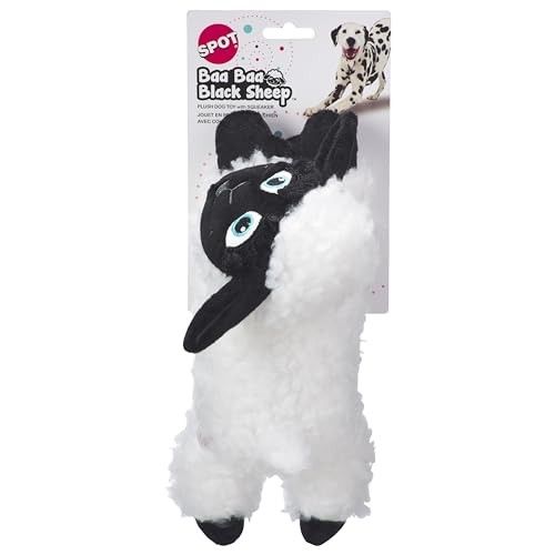 SPOT Baa Baa Black Sheep Plush Dog Toy - Cute and Cuddly Fleece Toy with Squeaker for Small to Medium Dogs and Puppies, 11in Black and White Lamb