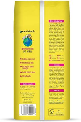 earthbath® HypoAllergenic Cat Grooming Wipes Fragrance Free (100 ct)