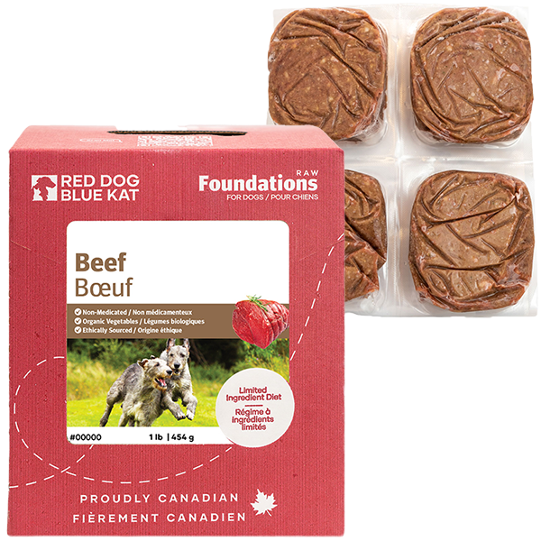 RED DOG BLUE KAT Foundations Raw Beef Recipe Frozen Dog Food 1 x 4 x 0.25 lb