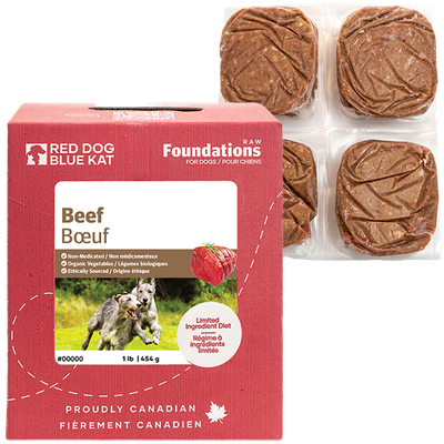 RED DOG BLUE KAT Foundations Raw Beef Recipe Frozen Dog Food 1 x 4 x 0.25 lb