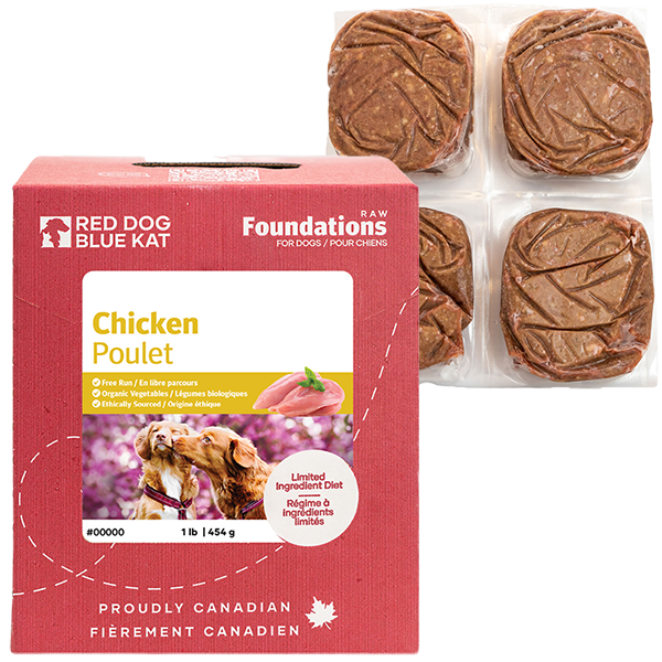 RED DOG BLUE KAT Foundations Raw Chicken Recipe Frozen Dog Food 1 x 4 x 0.25 lb