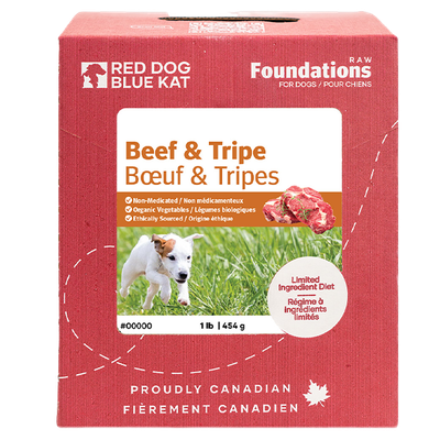 RED DOG BLUE KAT Foundations Raw Beef &amp; Tripe Recipe Frozen Dog Food 1 x 4 x 0.25 lb