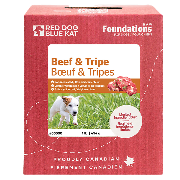RED DOG BLUE KAT Foundations Raw Beef &amp; Tripe Recipe Frozen Dog Food 1 x 4 x 0.25 lb