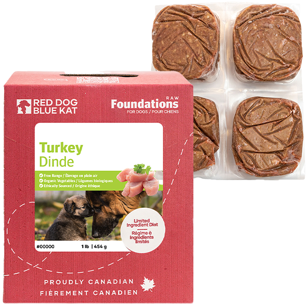 RED DOG BLUE KAT Foundations Raw Turkey Recipe Frozen Dog Food 1 x 4 x 0.25 lb