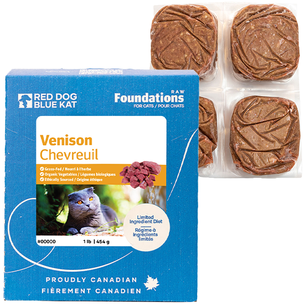 RED DOG BLUE KAT Foundations Raw Venison Recipe Frozen Cat Food 1 x 4 x 0.25 lb