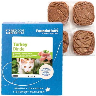 RED DOG BLUE KAT Foundations Raw Turkey Recipe Frozen Cat Food 1 x 4 x 0.25 lb