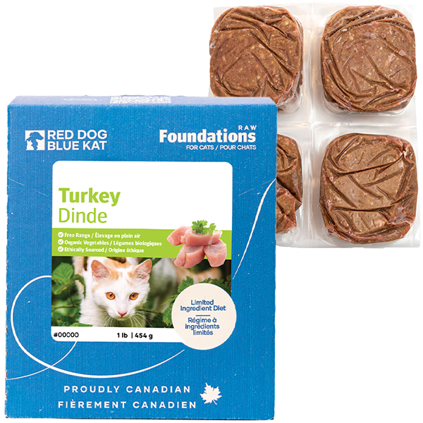 RED DOG BLUE KAT Foundations Raw Turkey Recipe Frozen Cat Food 1 x 4 x 0.25 lb