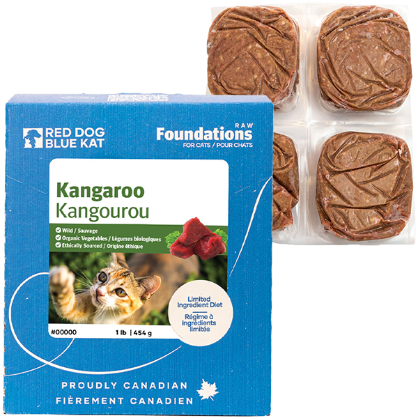 RED DOG BLUE KAT Foundations Raw Kangaroo Recipe Frozen Cat Food 1 x 4 x 0.25 lb
