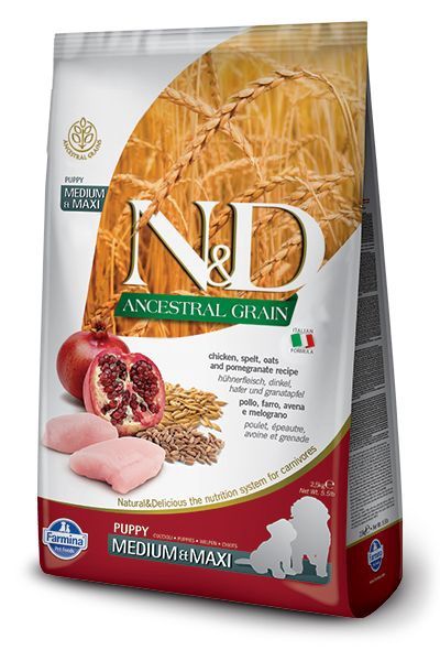 N&amp;D ANCESTRAL GRAIN PUPPY MED /MEXI 12KG CHICKEN POM. RECIPE
