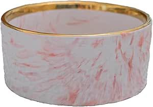 Dexypaws Ceramic Dog Bowl, Blush Pink Marble with Gold Accent 15oz