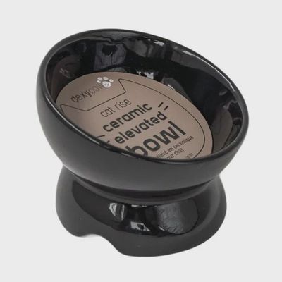 Dexypaws Raised Ceramic Cat Bowl, Black Cat 7oz 1pc