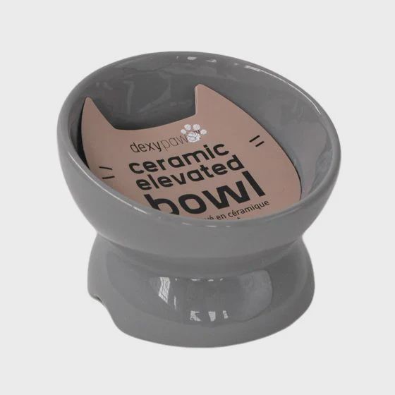 Dexypaws Raised Ceramic Cat Bowl, Grey Cat 7oz 1pc
