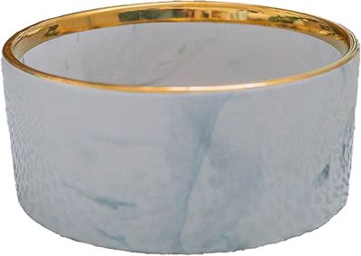 Dexypaws Ceramic Dog Bowl, Grey Marble with Gold Accent 15oz