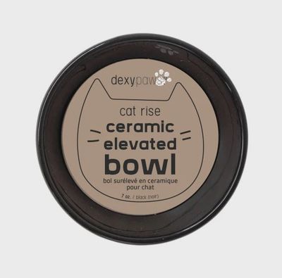 Dexypaws Raised Ceramic Cat Bowl, Black Cat 7oz 1pc