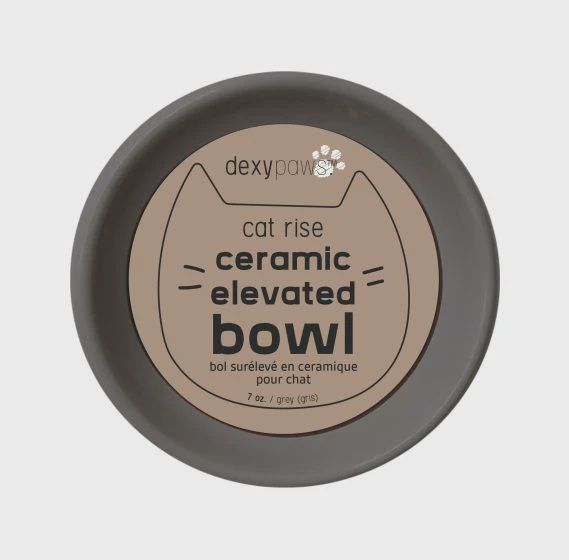Dexypaws Raised Ceramic Cat Bowl, Grey Cat 7oz 1pc
