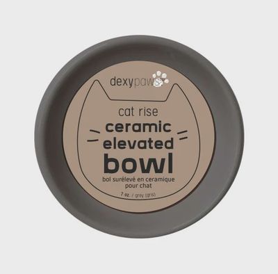 Dexypaws Raised Ceramic Cat Bowl, Grey Cat 7oz 1pc