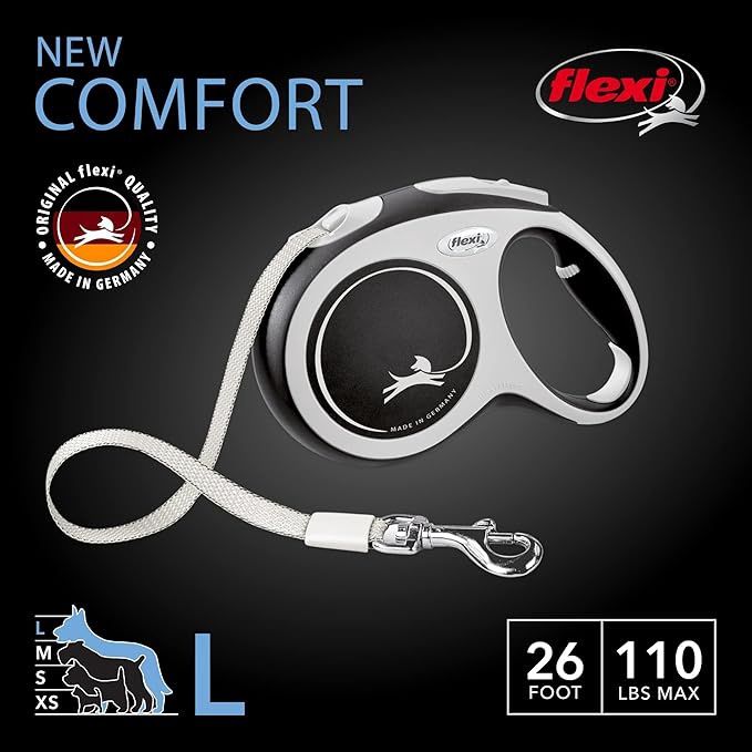 flexi New Comfort Large Retractable Dog Leash Tape 26'/8m Grey