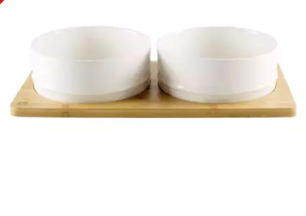 Be One Breed Bamboo and Ceramic Bowls - White Small 350m