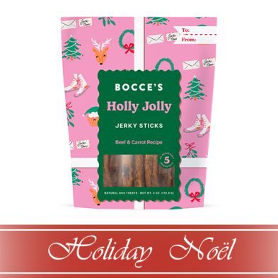 Bocce&#39;s Bakery HOLIDAY Holly Jolly Jerky Snacks, Beef &amp; CarrotBocce&#39;s Bakery HOLIDAY Holly Jolly Jerky Snacks, Beef &amp; Carrot Recipe Dog Treat 4oz Recipe Dog Treat 4oz