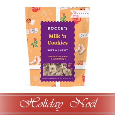 Bocce's Bakery HOLIDAY Milk 'n Cookies, Peanut Butter, Carob &amp; Vanilla Recipe Soft &amp; Chewy Dog Treats 6oz