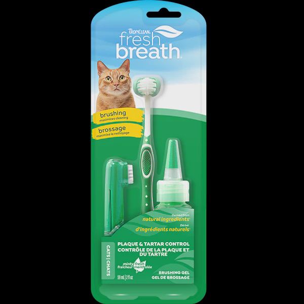 TropiClean Fresh Breath Oral Care Brushing Kit for Cats 2oz