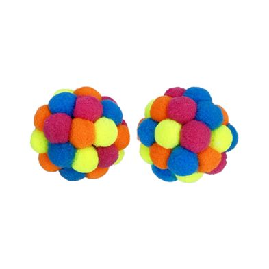 Multipet 8090148 Multipet Pom Pom Ball Cat Toy  Assorted Color - Pack of 2